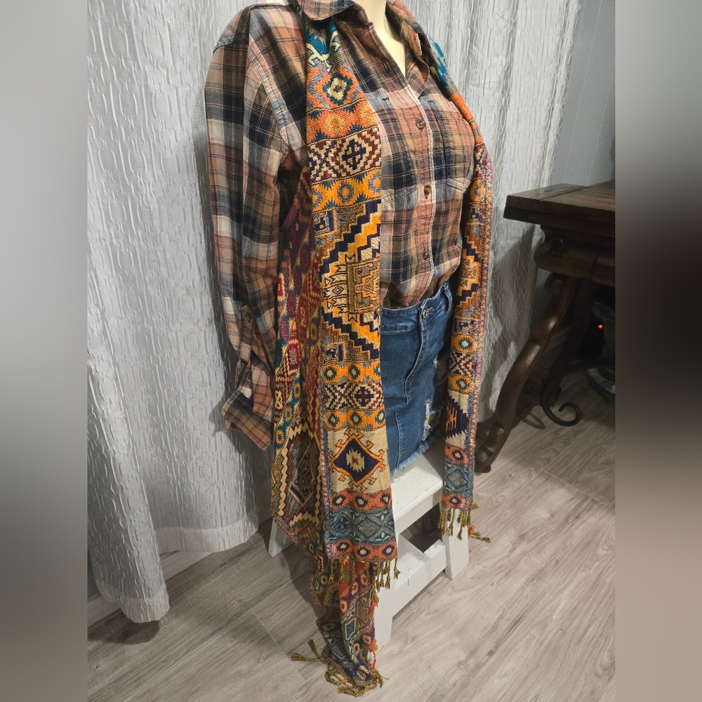 Hoho / Aztec Patterned Shawl Multicolor Mede In M… - image 14